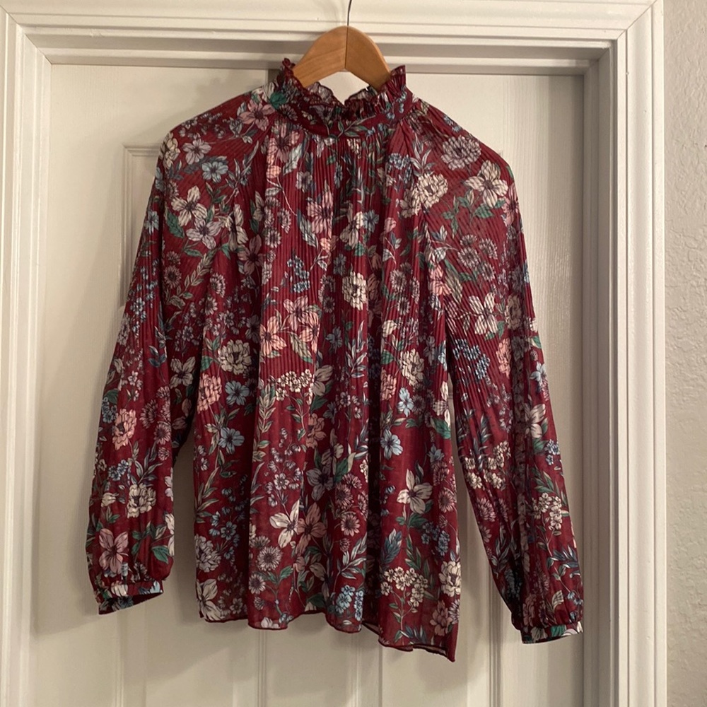 Floral mock turtleneck blouse